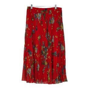 Vince Camuto Red Floral Pleated Maxi Skirt Med Elastic Waist Feminine Romantic